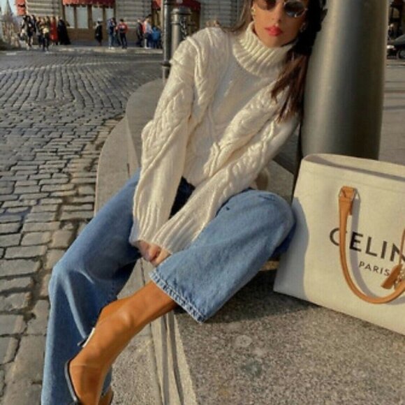 ZARA ECRU OVERSIZED CABLE-KNIT SWEATER JUMPER Size S - Picture 7 of 16